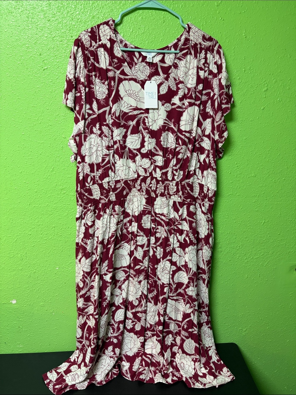 Time and Tru Burgundy and Cream Floral Maxi Dress